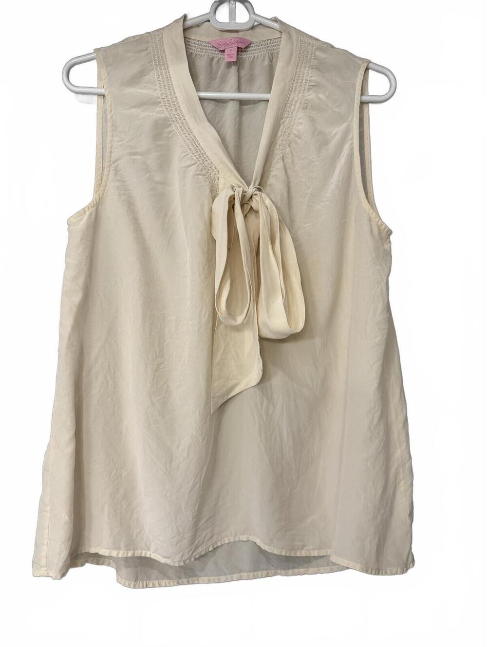 Lilly Pulitzer Sleeveless Silk Blouse with Tie Neck, Size Medium